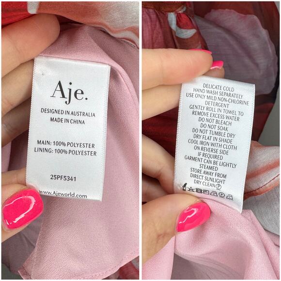 Aje Floral Prismatic Red Pink Long Sleeve Statement Sleeve Mini Dress US 2/AUS 6 - Picture 8 of 10